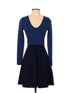 Club Monaco Two-Tone Blue Long Sleeve Fit & Flare Dress S